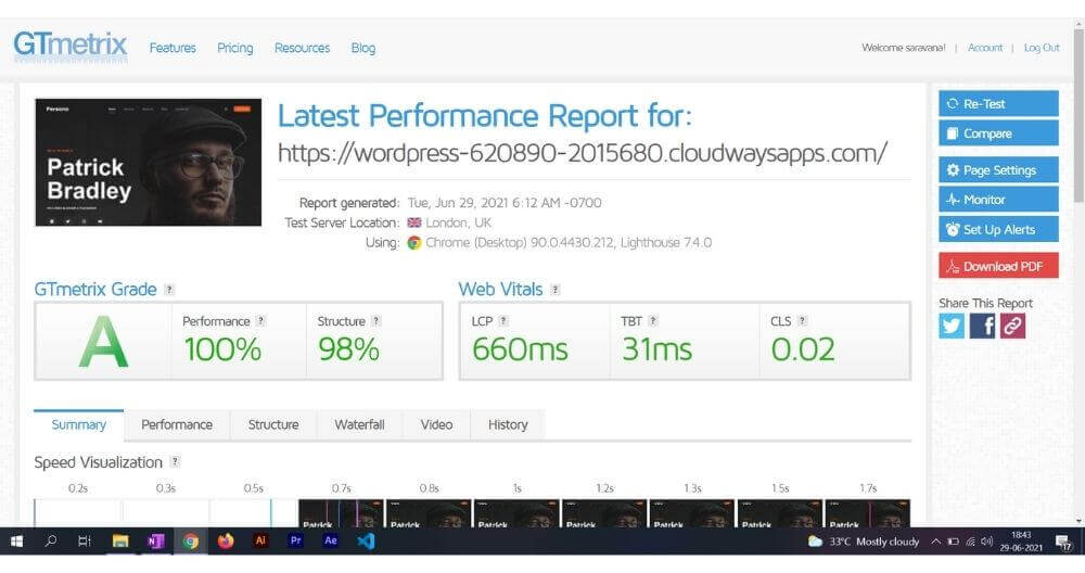 cloudways performance test - gtmetrix