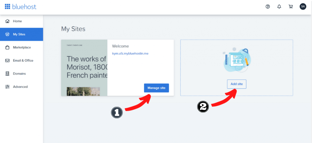 bluehost dashboard