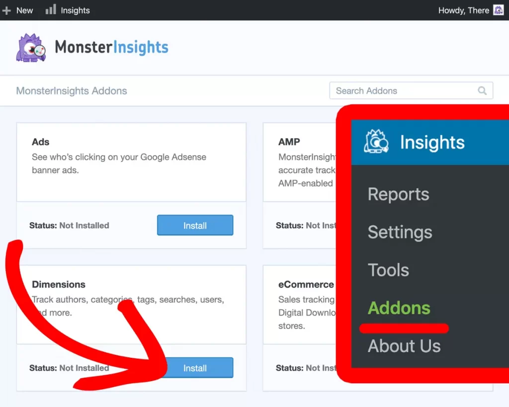 install monterinsights and enable custom dimensions addon