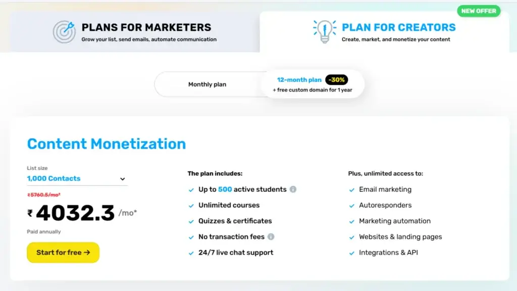 GetResponses Course Monetization Platform Pricing Plan